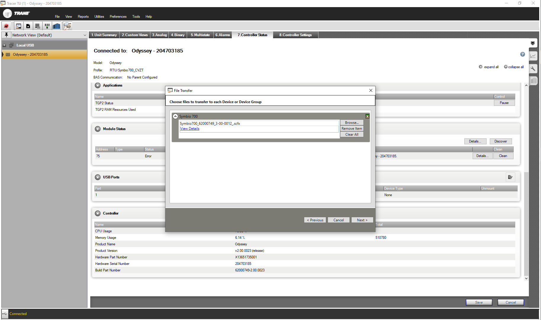 LCU Symbio® 700 Firmware Update for Unit Controller Module Trane