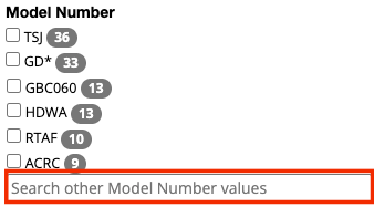filter results by model number